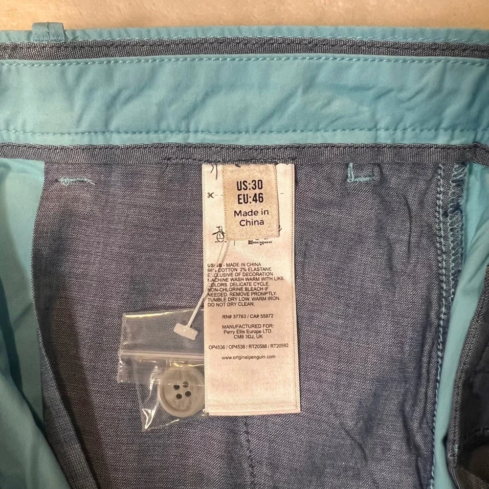 LOT of 2 Penguin P55 Chino Shorts Slim Fit Mens *32 Blue & Red Golf Active NWT